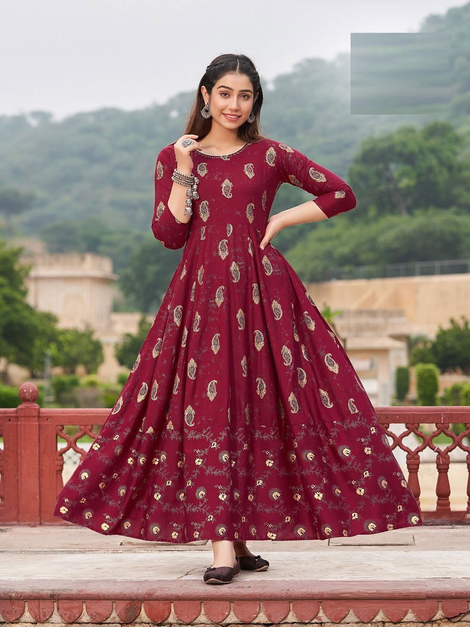 Blue Hills Rani 1 Rayon Printed Ethnic Wear Long Anarkali Kurti Collection